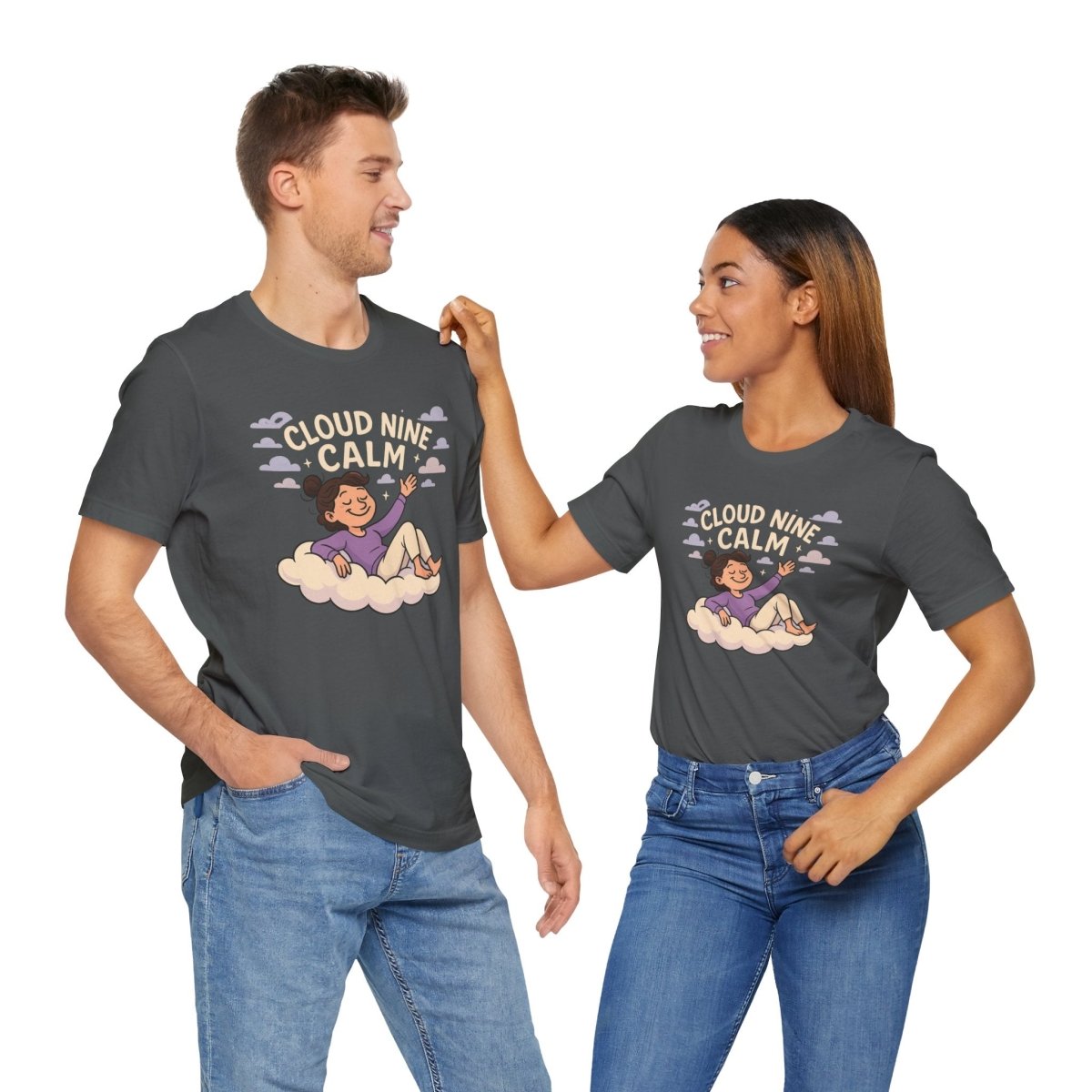 "Cloud Nine Calm" Relaxed Unisex Jersey Short Sleeve T-Shirt, Gift for Mindfulness, Cozy Fashion, Casual Wear, Relaxation Outfit - CW2 MINDSet Collection - AI Tee Hero