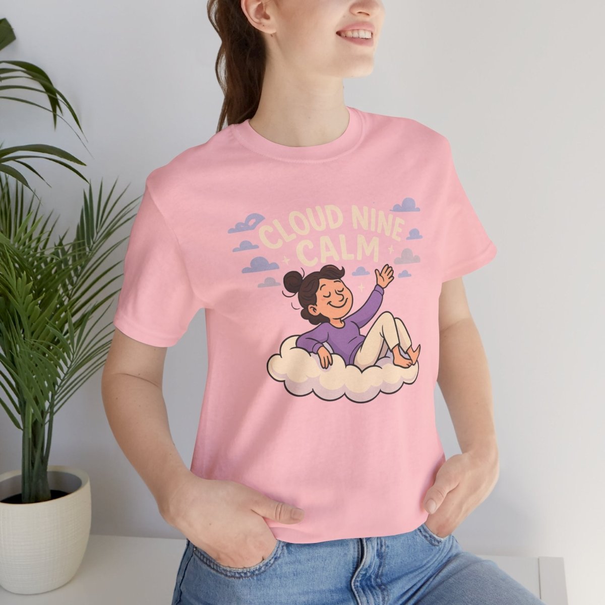 "Cloud Nine Calm" Relaxed Unisex Jersey Short Sleeve T-Shirt, Gift for Mindfulness, Cozy Fashion, Casual Wear, Relaxation Outfit - CW2 MINDSet Collection - AI Tee Hero