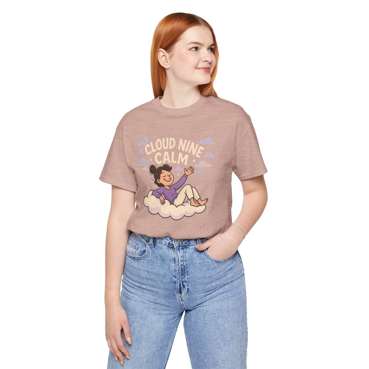 "Cloud Nine Calm" Relaxed Unisex Jersey Short Sleeve T-Shirt, Gift for Mindfulness, Cozy Fashion, Casual Wear, Relaxation Outfit - CW2 MINDSet Collection - AI Tee Hero