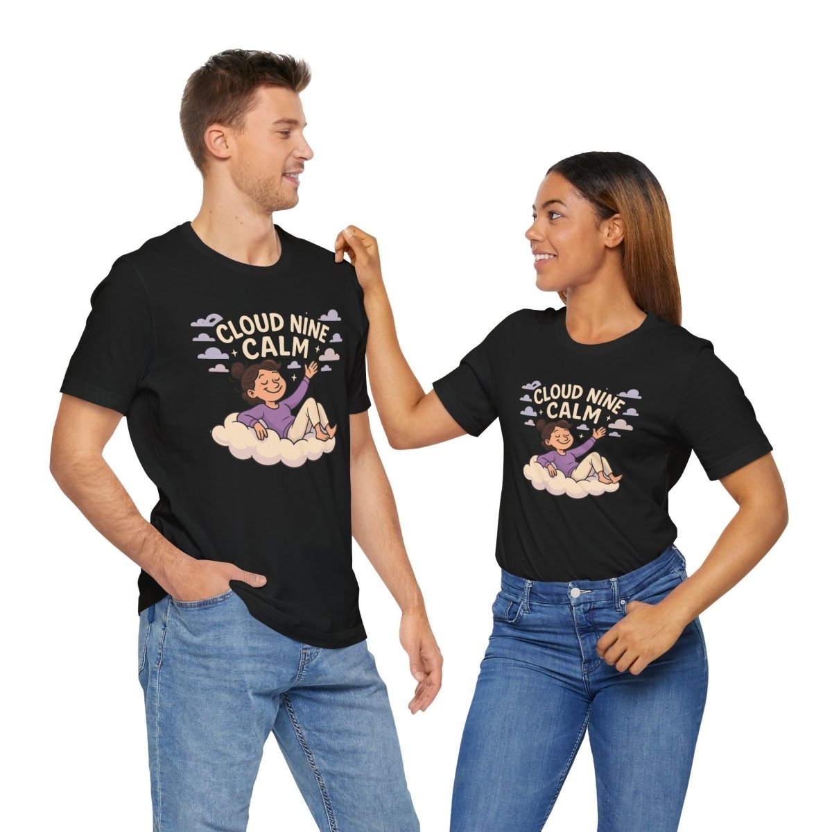 "Cloud Nine Calm" Relaxed Unisex Jersey Short Sleeve T-Shirt, Gift for Mindfulness, Cozy Fashion, Casual Wear, Relaxation Outfit - CW2 MINDSet Collection - AI Tee Hero