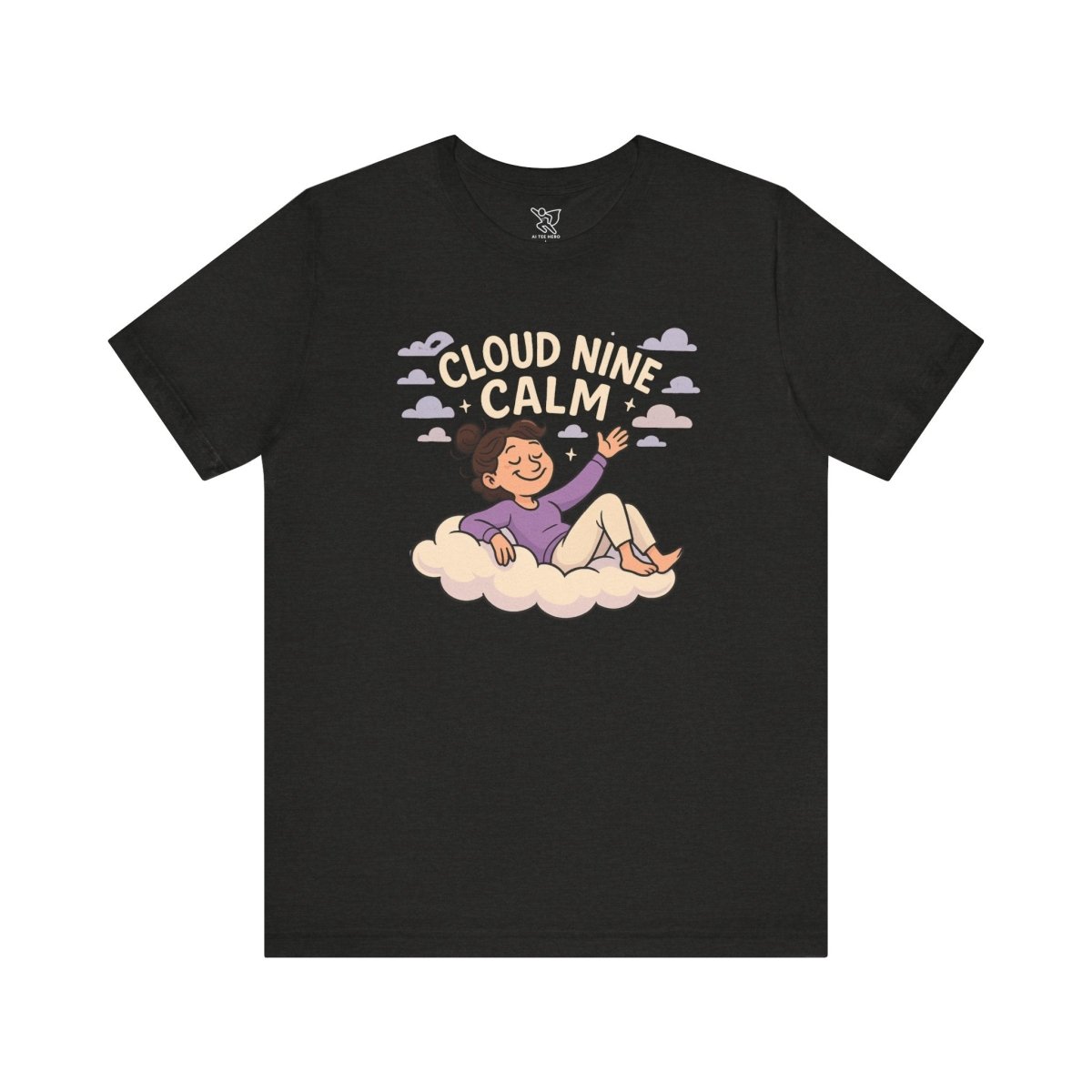"Cloud Nine Calm" Relaxed Unisex Jersey Short Sleeve T-Shirt, Gift for Mindfulness, Cozy Fashion, Casual Wear, Relaxation Outfit - CW2 MINDSet Collection - AI Tee Hero