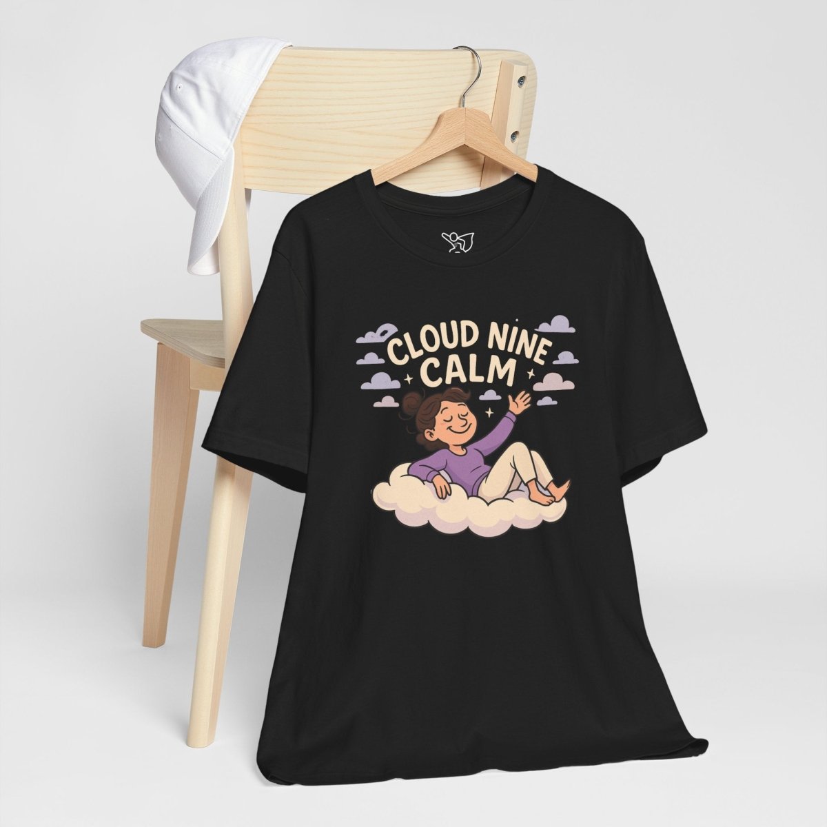 "Cloud Nine Calm" Relaxed Unisex Jersey Short Sleeve T-Shirt, Gift for Mindfulness, Cozy Fashion, Casual Wear, Relaxation Outfit - CW2 MINDSet Collection - AI Tee Hero