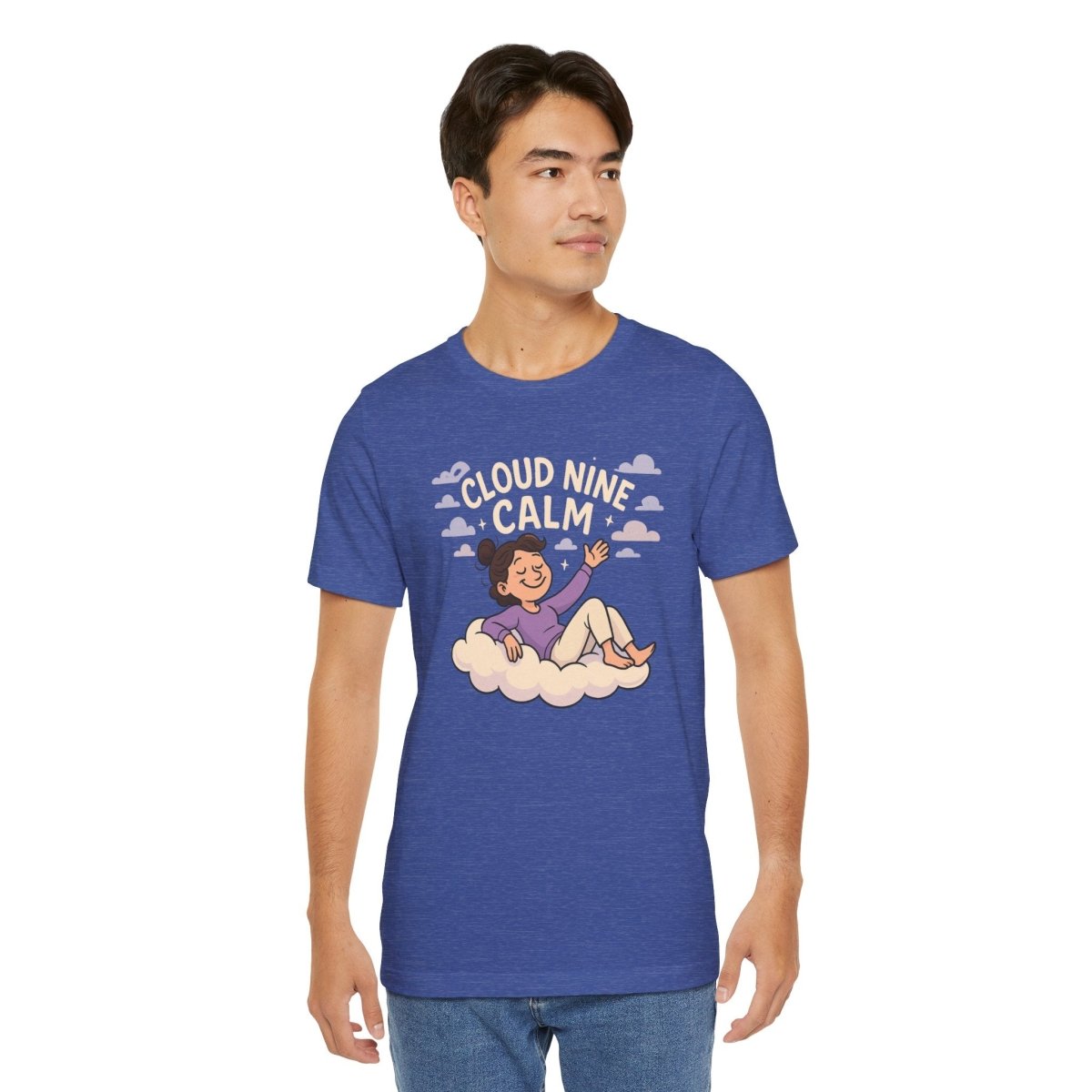 "Cloud Nine Calm" Relaxed Unisex Jersey Short Sleeve T-Shirt, Gift for Mindfulness, Cozy Fashion, Casual Wear, Relaxation Outfit - CW2 MINDSet Collection - AI Tee Hero