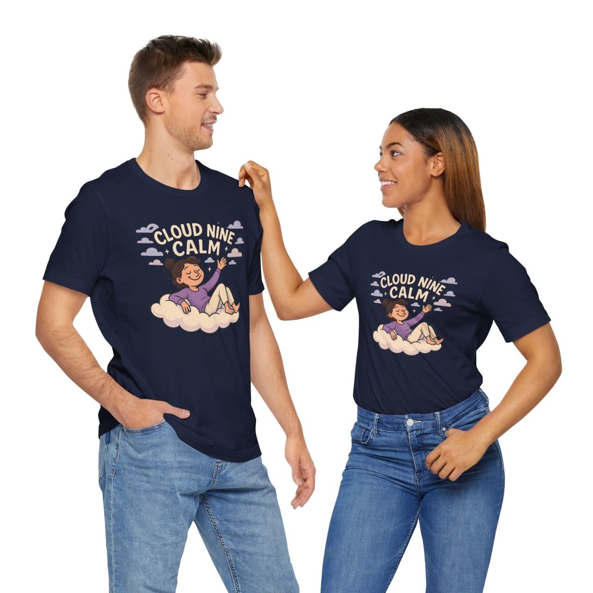 "Cloud Nine Calm" Relaxed Unisex Jersey Short Sleeve T-Shirt, Gift for Mindfulness, Cozy Fashion, Casual Wear, Relaxation Outfit - CW2 MINDSet Collection - AI Tee Hero