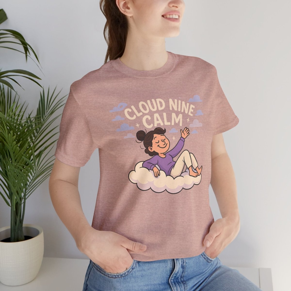 "Cloud Nine Calm" Relaxed Unisex Jersey Short Sleeve T-Shirt, Gift for Mindfulness, Cozy Fashion, Casual Wear, Relaxation Outfit - CW2 MINDSet Collection - AI Tee Hero