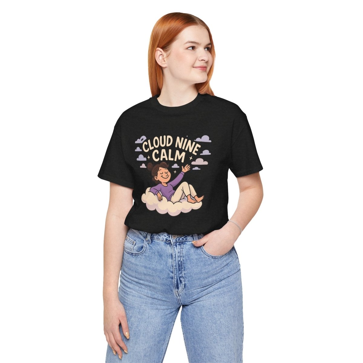"Cloud Nine Calm" Relaxed Unisex Jersey Short Sleeve T-Shirt, Gift for Mindfulness, Cozy Fashion, Casual Wear, Relaxation Outfit - CW2 MINDSet Collection - AI Tee Hero