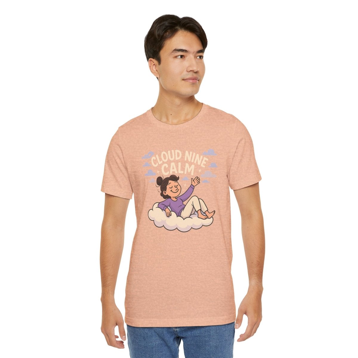 "Cloud Nine Calm" Relaxed Unisex Jersey Short Sleeve T-Shirt, Gift for Mindfulness, Cozy Fashion, Casual Wear, Relaxation Outfit - CW2 MINDSet Collection - AI Tee Hero