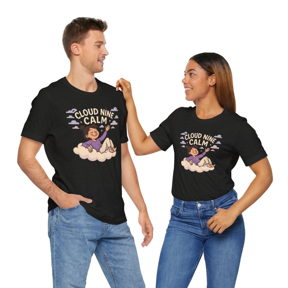 "Cloud Nine Calm" Relaxed Unisex Jersey Short Sleeve T-Shirt, Gift for Mindfulness, Cozy Fashion, Casual Wear, Relaxation Outfit - CW2 MINDSet Collection - AI Tee Hero