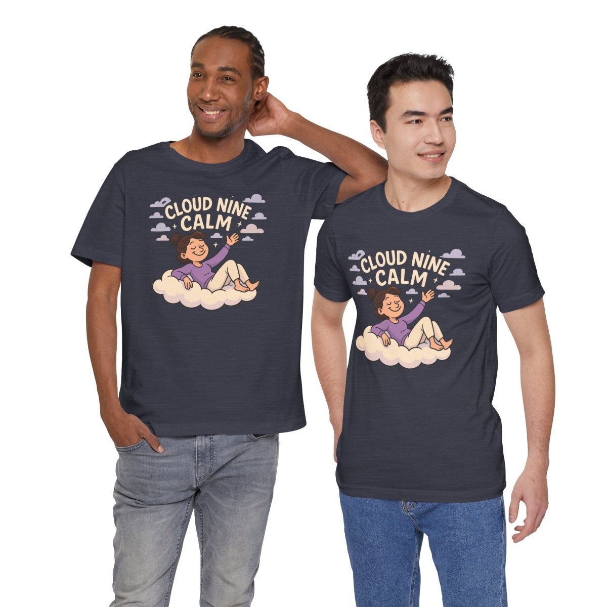 "Cloud Nine Calm" Relaxed Unisex Jersey Short Sleeve T-Shirt, Gift for Mindfulness, Cozy Fashion, Casual Wear, Relaxation Outfit - CW2 MINDSet Collection - AI Tee Hero