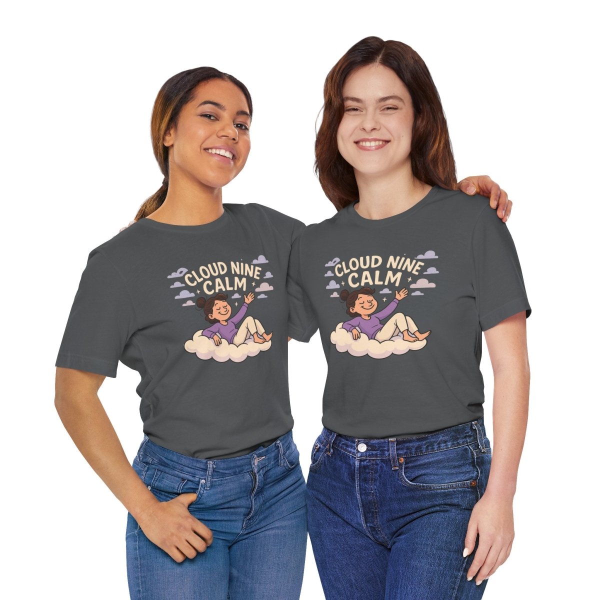 "Cloud Nine Calm" Relaxed Unisex Jersey Short Sleeve T-Shirt, Gift for Mindfulness, Cozy Fashion, Casual Wear, Relaxation Outfit - CW2 MINDSet Collection - AI Tee Hero