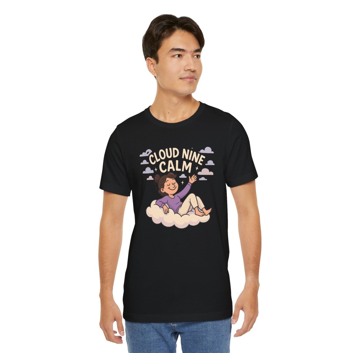 "Cloud Nine Calm" Relaxed Unisex Jersey Short Sleeve T-Shirt, Gift for Mindfulness, Cozy Fashion, Casual Wear, Relaxation Outfit - CW2 MINDSet Collection - AI Tee Hero