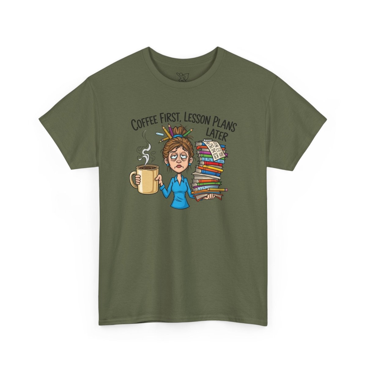 "Coffee First, Lesson Plans Later." CW 2 - Unisex Tee, Funny Teacher Shirt, Lesson Plans Later Tee, Gift for Educators, School Humor Apparel - AI Tee Hero