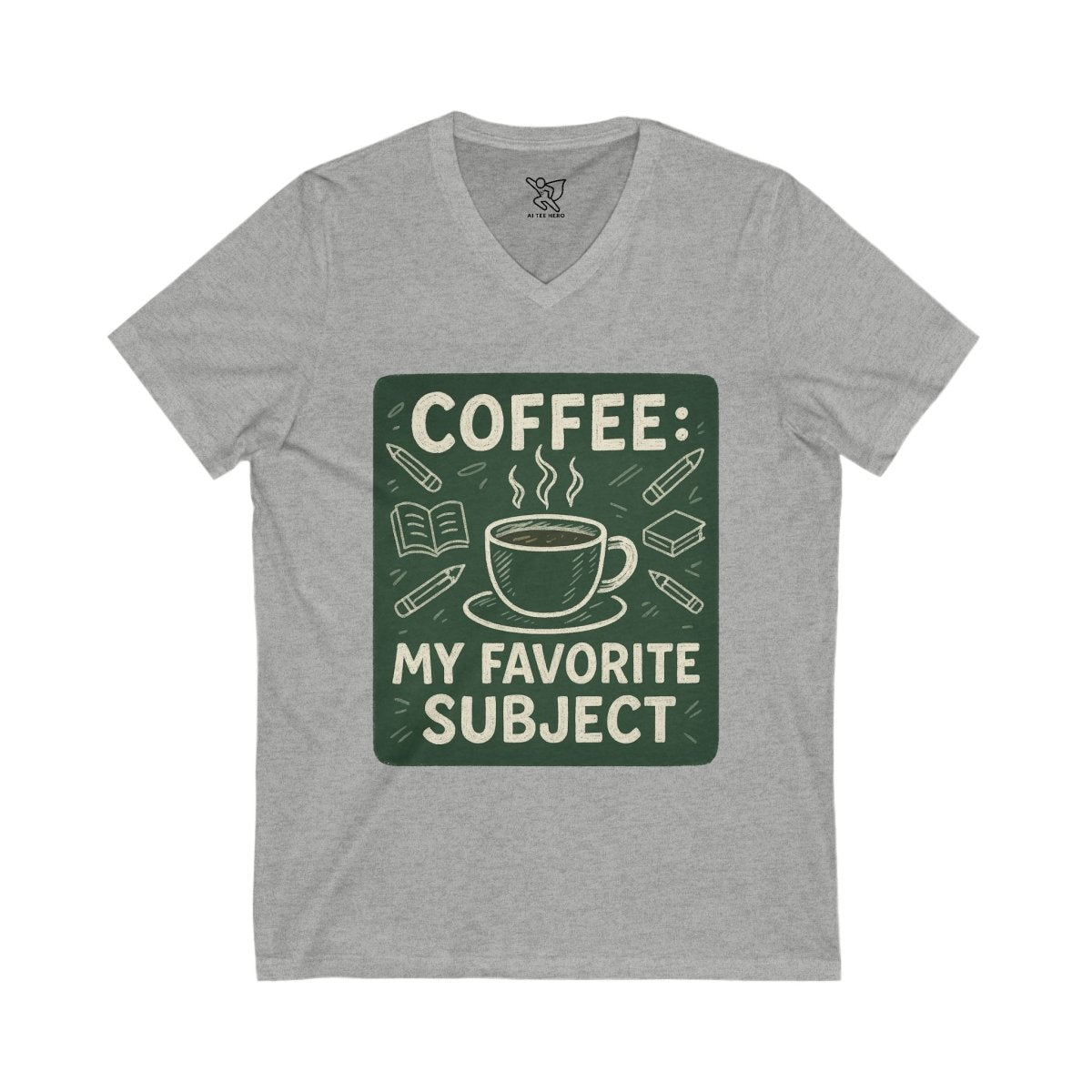 "Coffee: My Favorite Subject" Lover V - Neck Tee, Funny Coffee Shirt, Gift for Teachers, Coffee Themed Apparel, Relaxed Fit T-Shirt - AI Tee Hero