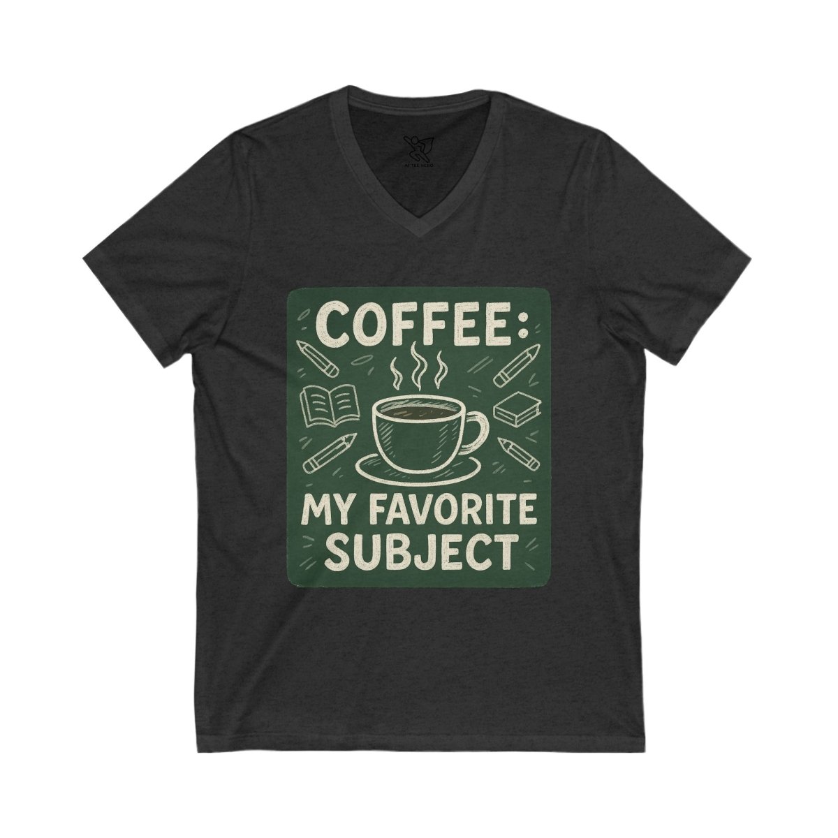 "Coffee: My Favorite Subject" Lover V - Neck Tee, Funny Coffee Shirt, Gift for Teachers, Coffee Themed Apparel, Relaxed Fit T-Shirt - AI Tee Hero