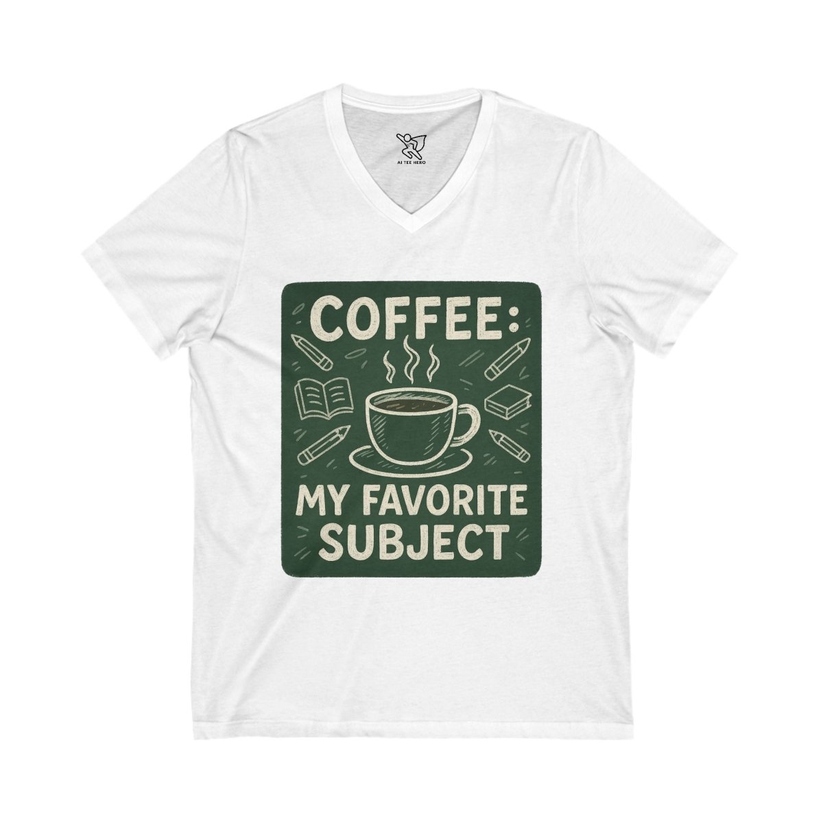 "Coffee: My Favorite Subject" Lover V - Neck Tee, Funny Coffee Shirt, Gift for Teachers, Coffee Themed Apparel, Relaxed Fit T-Shirt - AI Tee Hero