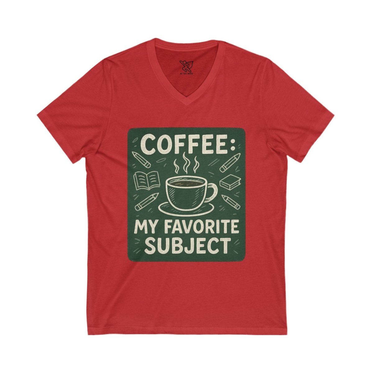 "Coffee: My Favorite Subject" Lover V - Neck Tee, Funny Coffee Shirt, Gift for Teachers, Coffee Themed Apparel, Relaxed Fit T-Shirt - AI Tee Hero