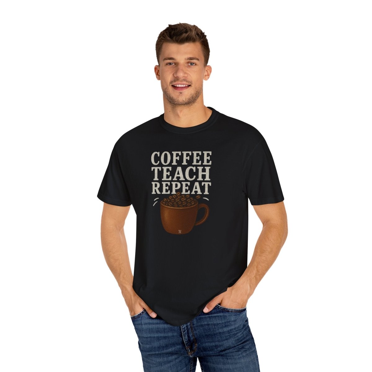 "Coffee.Teach.Repeat" CW - 1 Teacher T-Shirt, Gift for Educators, Back to School Tee, Funny Teacher Apparel, Unisex Graphic Shirt, Coffee Lovers Gift - AI Tee Hero