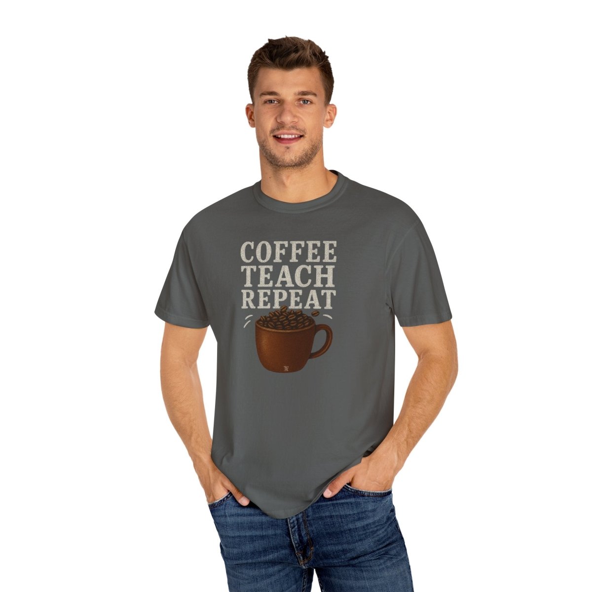 "Coffee.Teach.Repeat" CW - 1 Teacher T-Shirt, Gift for Educators, Back to School Tee, Funny Teacher Apparel, Unisex Graphic Shirt, Coffee Lovers Gift - AI Tee Hero