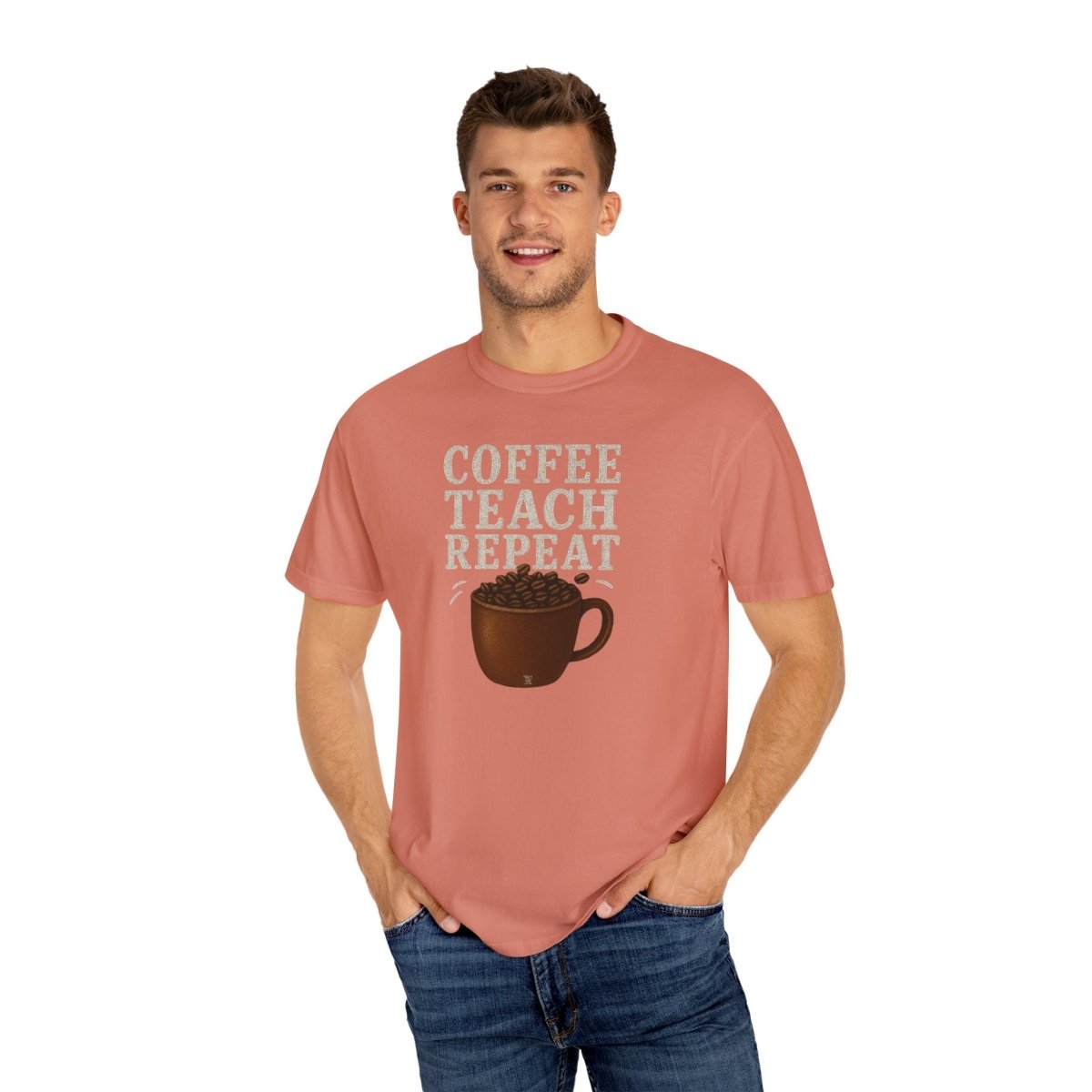 "Coffee.Teach.Repeat" CW - 1 Teacher T-Shirt, Gift for Educators, Back to School Tee, Funny Teacher Apparel, Unisex Graphic Shirt, Coffee Lovers Gift - AI Tee Hero
