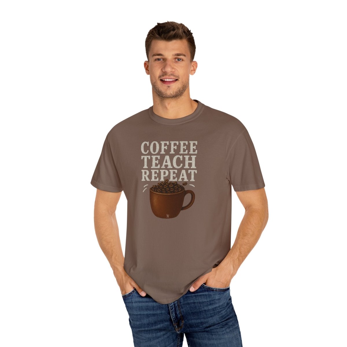 "Coffee.Teach.Repeat" CW - 1 Teacher T-Shirt, Gift for Educators, Back to School Tee, Funny Teacher Apparel, Unisex Graphic Shirt, Coffee Lovers Gift - AI Tee Hero