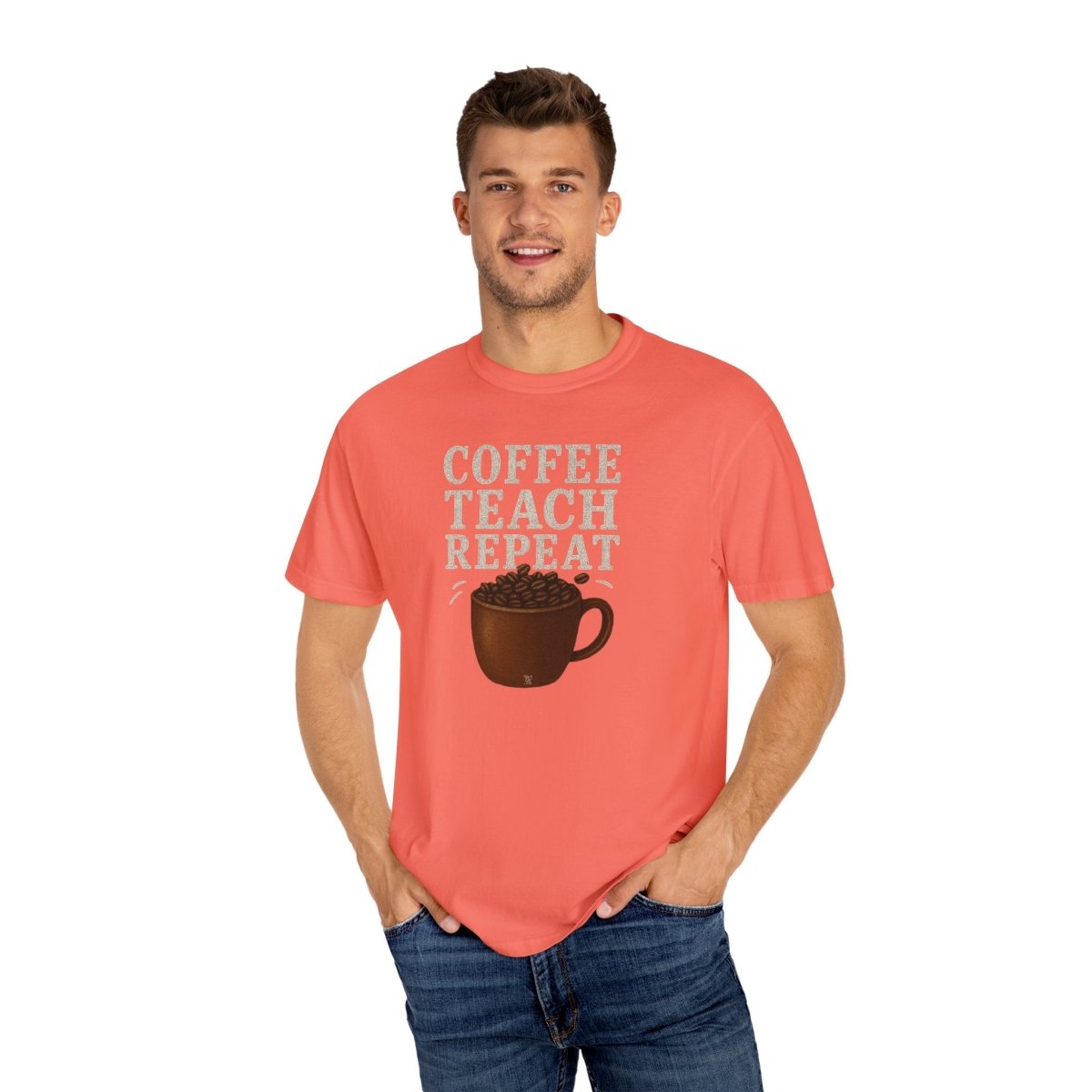 "Coffee.Teach.Repeat" CW - 1 Teacher T-Shirt, Gift for Educators, Back to School Tee, Funny Teacher Apparel, Unisex Graphic Shirt, Coffee Lovers Gift - AI Tee Hero