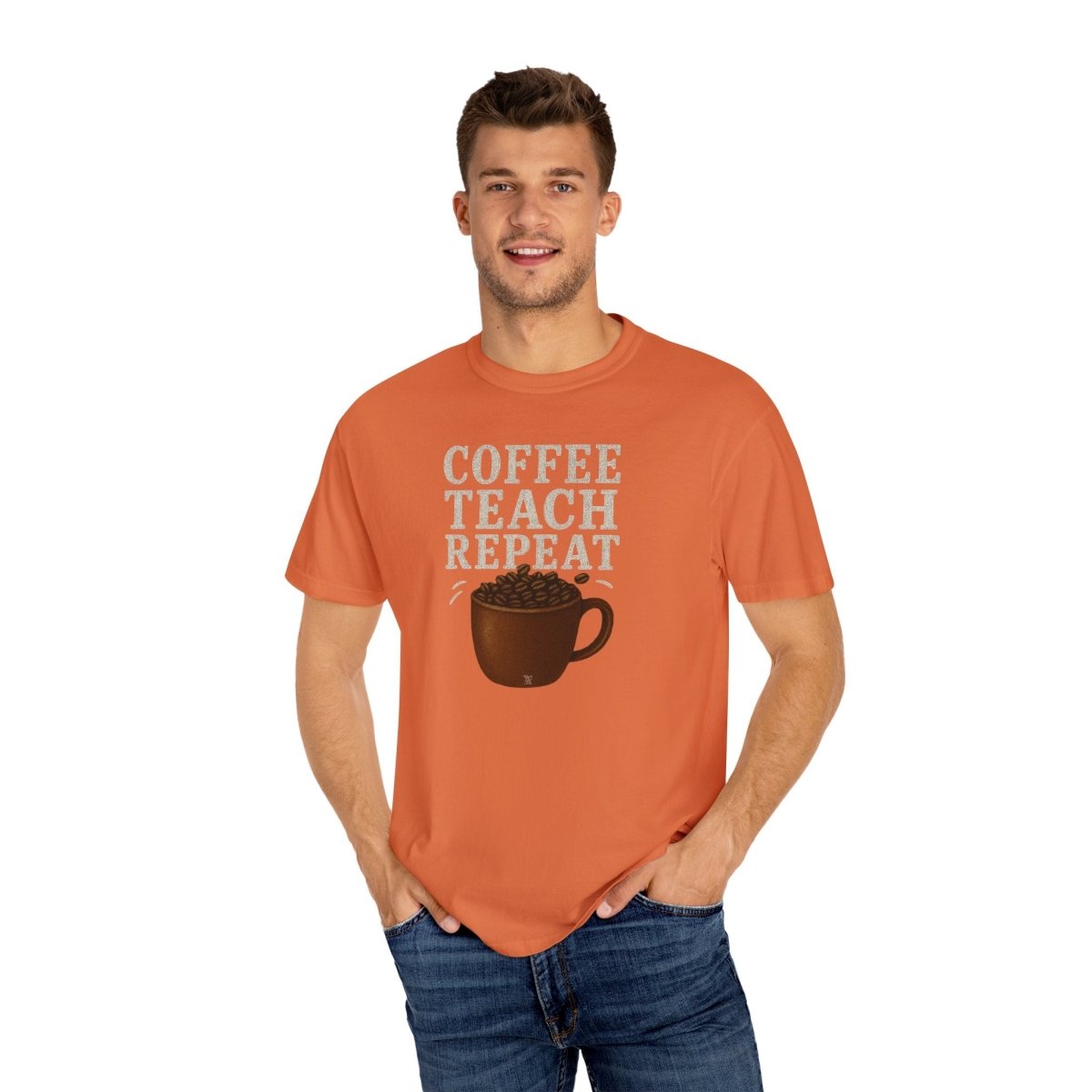 "Coffee.Teach.Repeat" CW - 1 Teacher T-Shirt, Gift for Educators, Back to School Tee, Funny Teacher Apparel, Unisex Graphic Shirt, Coffee Lovers Gift - AI Tee Hero