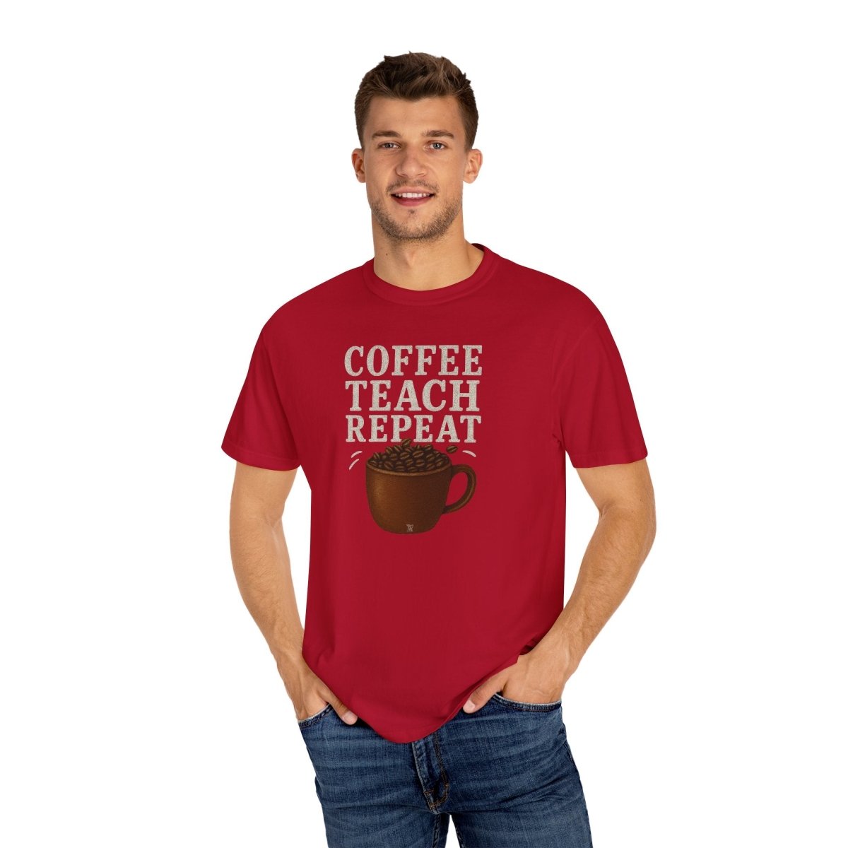 "Coffee.Teach.Repeat" CW - 1 Teacher T-Shirt, Gift for Educators, Back to School Tee, Funny Teacher Apparel, Unisex Graphic Shirt, Coffee Lovers Gift - AI Tee Hero