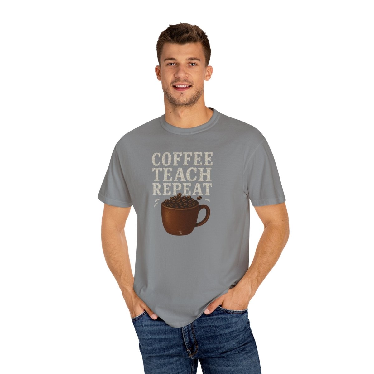 "Coffee.Teach.Repeat" CW - 1 Teacher T-Shirt, Gift for Educators, Back to School Tee, Funny Teacher Apparel, Unisex Graphic Shirt, Coffee Lovers Gift - AI Tee Hero