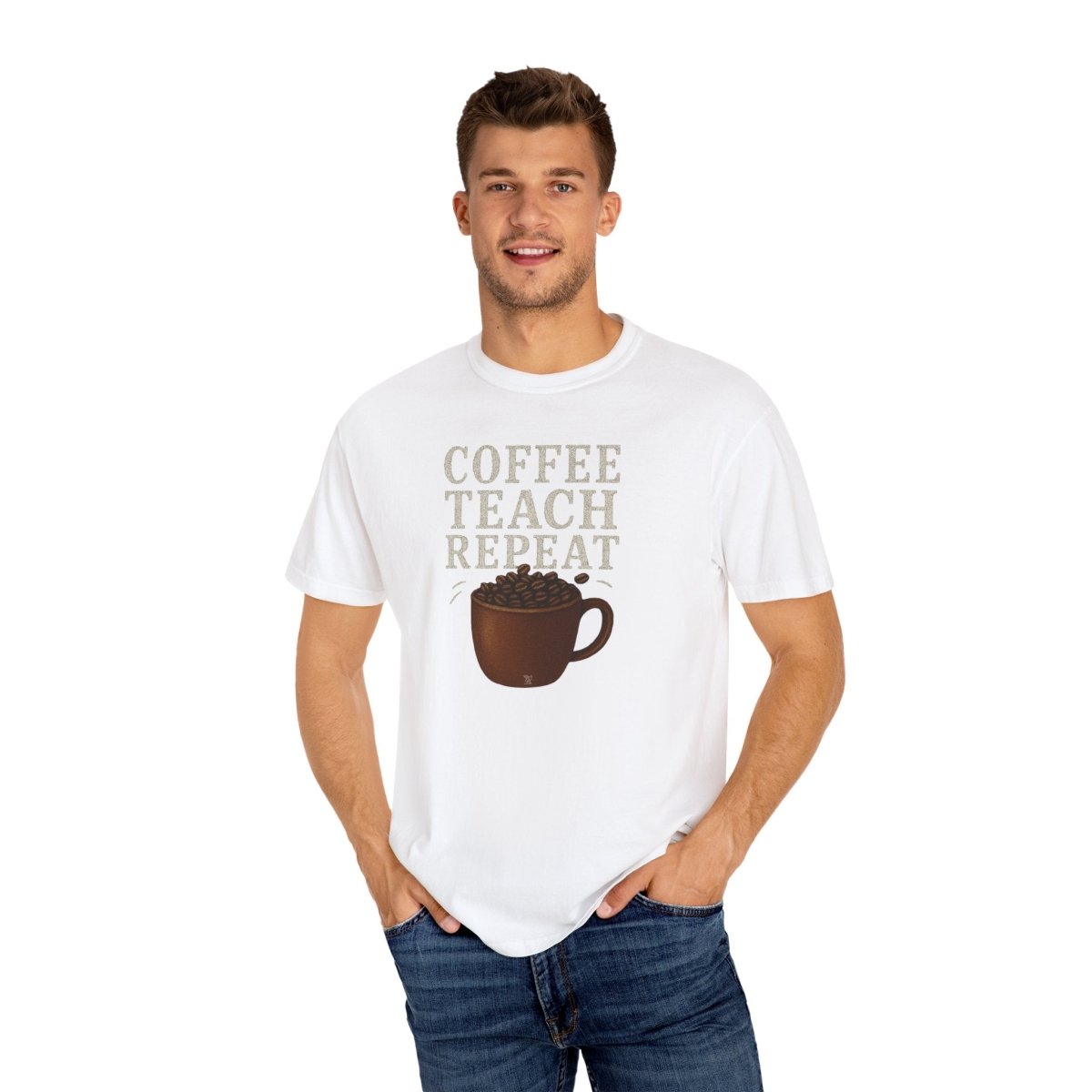 "Coffee.Teach.Repeat" CW - 1 Teacher T-Shirt, Gift for Educators, Back to School Tee, Funny Teacher Apparel, Unisex Graphic Shirt, Coffee Lovers Gift - AI Tee Hero