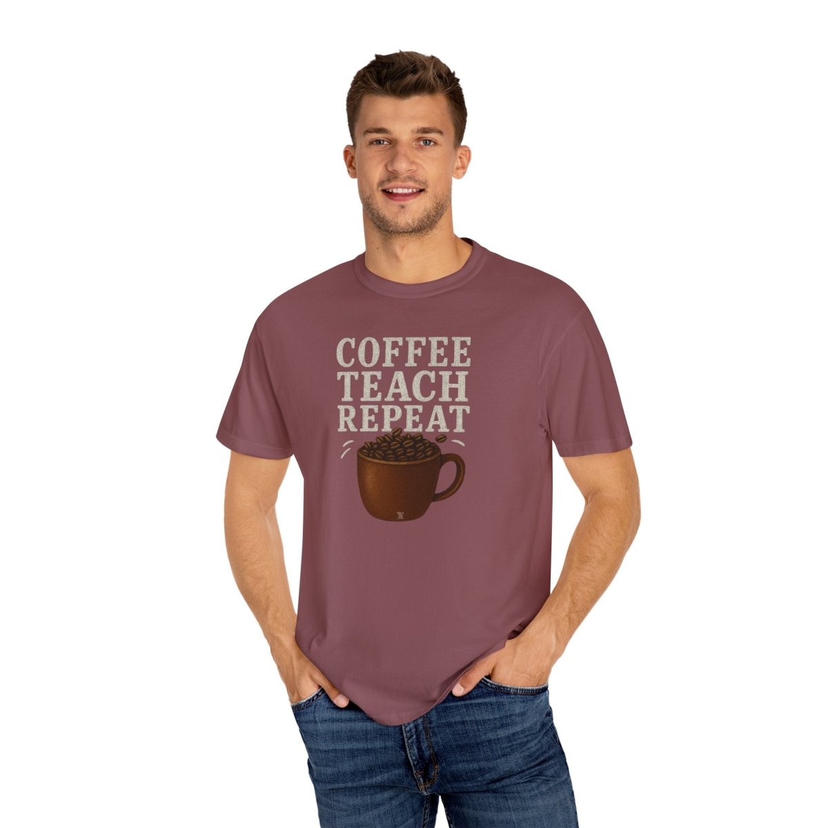 "Coffee.Teach.Repeat" CW - 1 Teacher T-Shirt, Gift for Educators, Back to School Tee, Funny Teacher Apparel, Unisex Graphic Shirt, Coffee Lovers Gift - AI Tee Hero