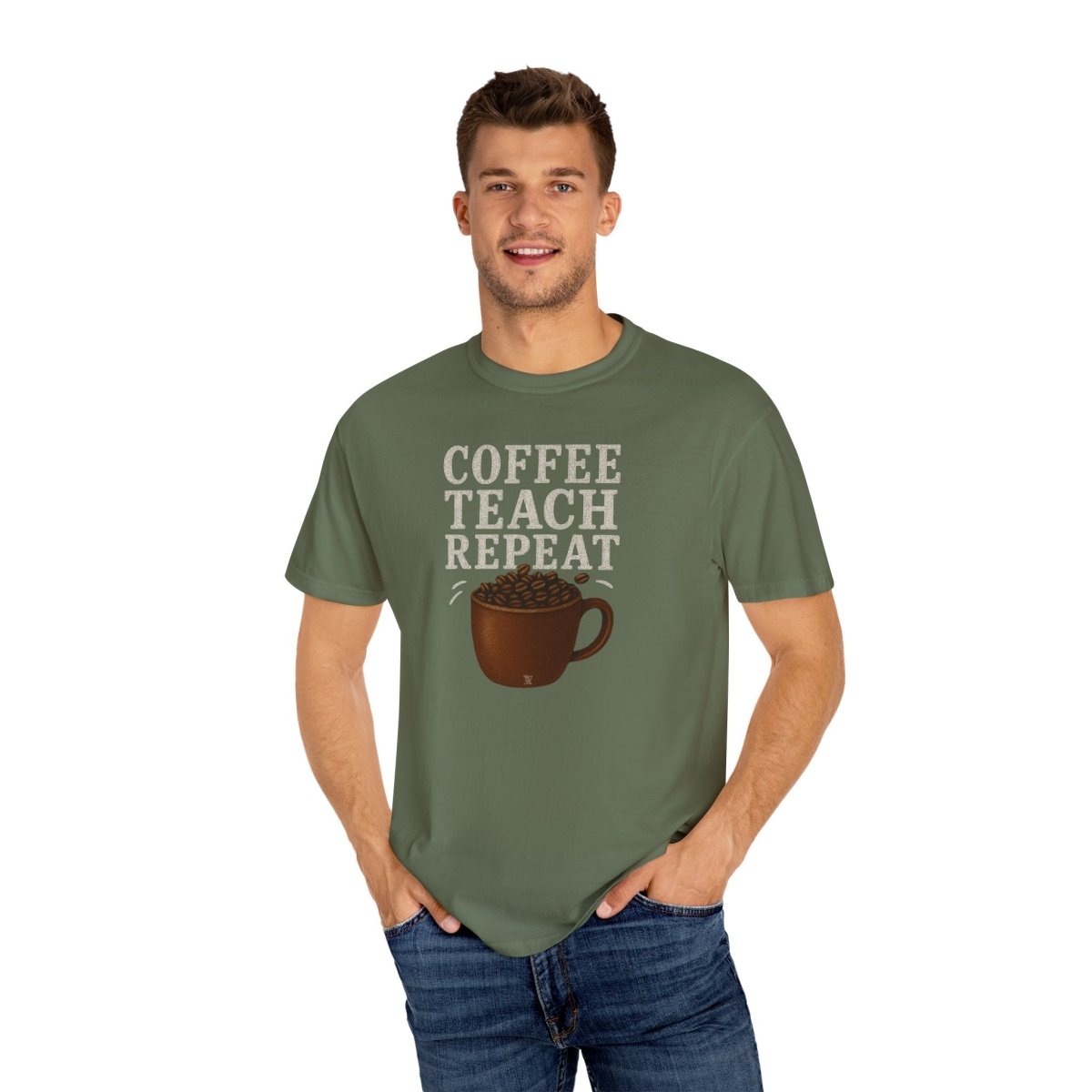 "Coffee.Teach.Repeat" CW - 1 Teacher T-Shirt, Gift for Educators, Back to School Tee, Funny Teacher Apparel, Unisex Graphic Shirt, Coffee Lovers Gift - AI Tee Hero