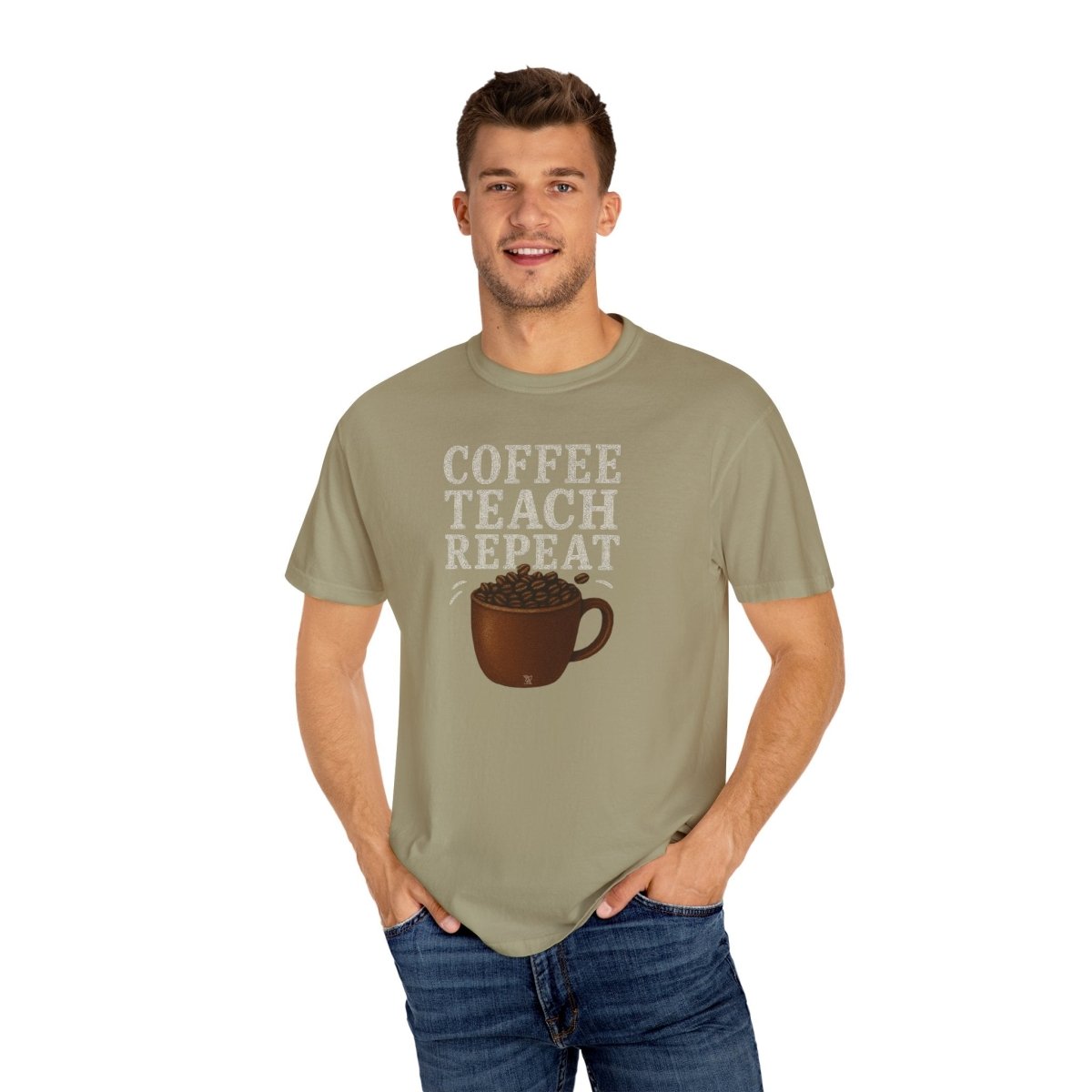 "Coffee.Teach.Repeat" CW - 1 Teacher T-Shirt, Gift for Educators, Back to School Tee, Funny Teacher Apparel, Unisex Graphic Shirt, Coffee Lovers Gift - AI Tee Hero