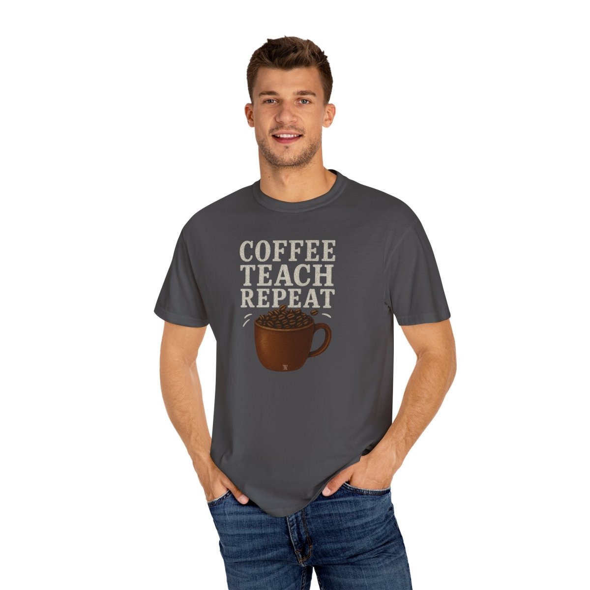 "Coffee.Teach.Repeat" CW - 1 Teacher T-Shirt, Gift for Educators, Back to School Tee, Funny Teacher Apparel, Unisex Graphic Shirt, Coffee Lovers Gift - AI Tee Hero