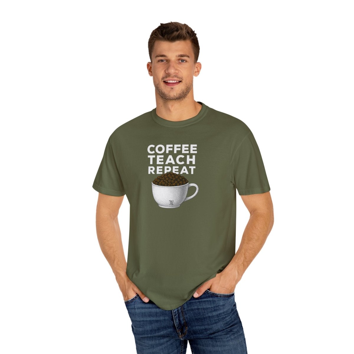 "Coffee.Teach.Repeat" CW - 2 Teacher T-Shirt, Gift for Educators, Back to School Tee, Funny Teacher Apparel, Unisex Graphic Shirt, Coffee Lovers Gift - AI Tee Hero