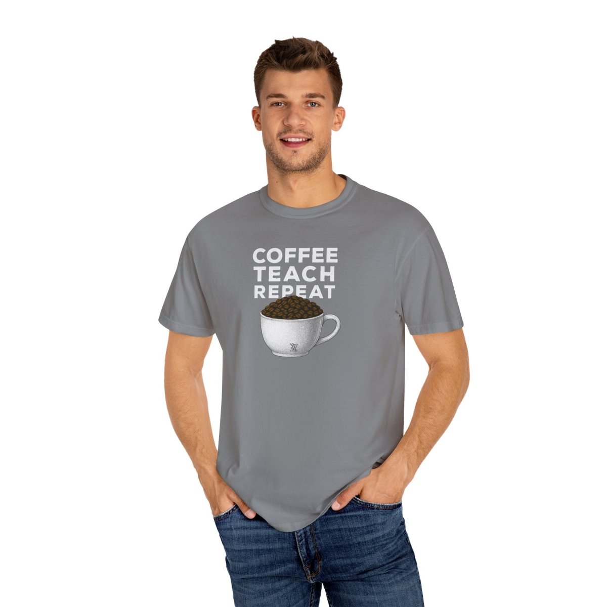 "Coffee.Teach.Repeat" CW - 2 Teacher T-Shirt, Gift for Educators, Back to School Tee, Funny Teacher Apparel, Unisex Graphic Shirt, Coffee Lovers Gift - AI Tee Hero