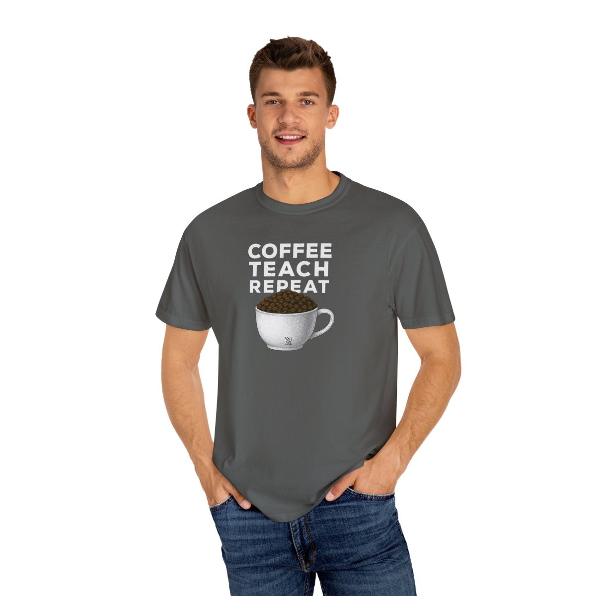 "Coffee.Teach.Repeat" CW - 2 Teacher T-Shirt, Gift for Educators, Back to School Tee, Funny Teacher Apparel, Unisex Graphic Shirt, Coffee Lovers Gift - AI Tee Hero