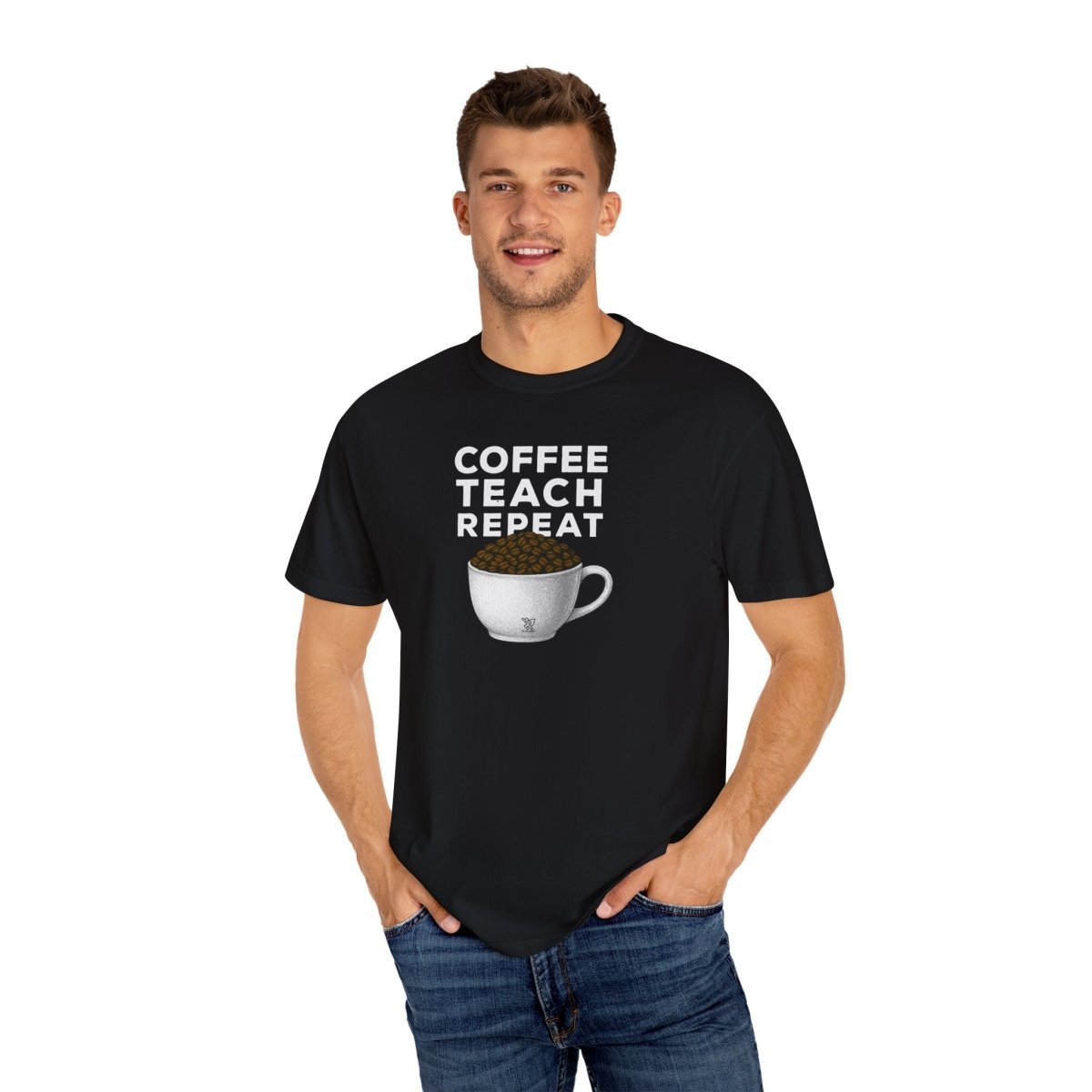 "Coffee.Teach.Repeat" CW - 2 Teacher T-Shirt, Gift for Educators, Back to School Tee, Funny Teacher Apparel, Unisex Graphic Shirt, Coffee Lovers Gift - AI Tee Hero