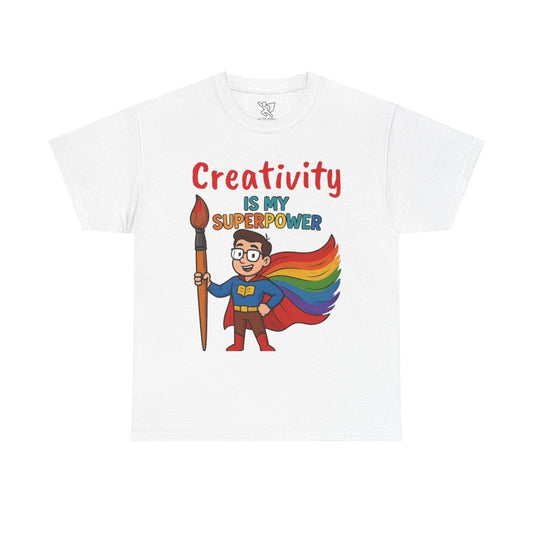 "Creativity is My Superpower" Art Teacher Tee, Unisex Heavy Cotton Tee for Creative Souls, Gift for Art Lovers, Casual Wear, Painting Enthusiasts, Everyday Superheroes Teacher Edition MINDSet - AI Tee Hero
