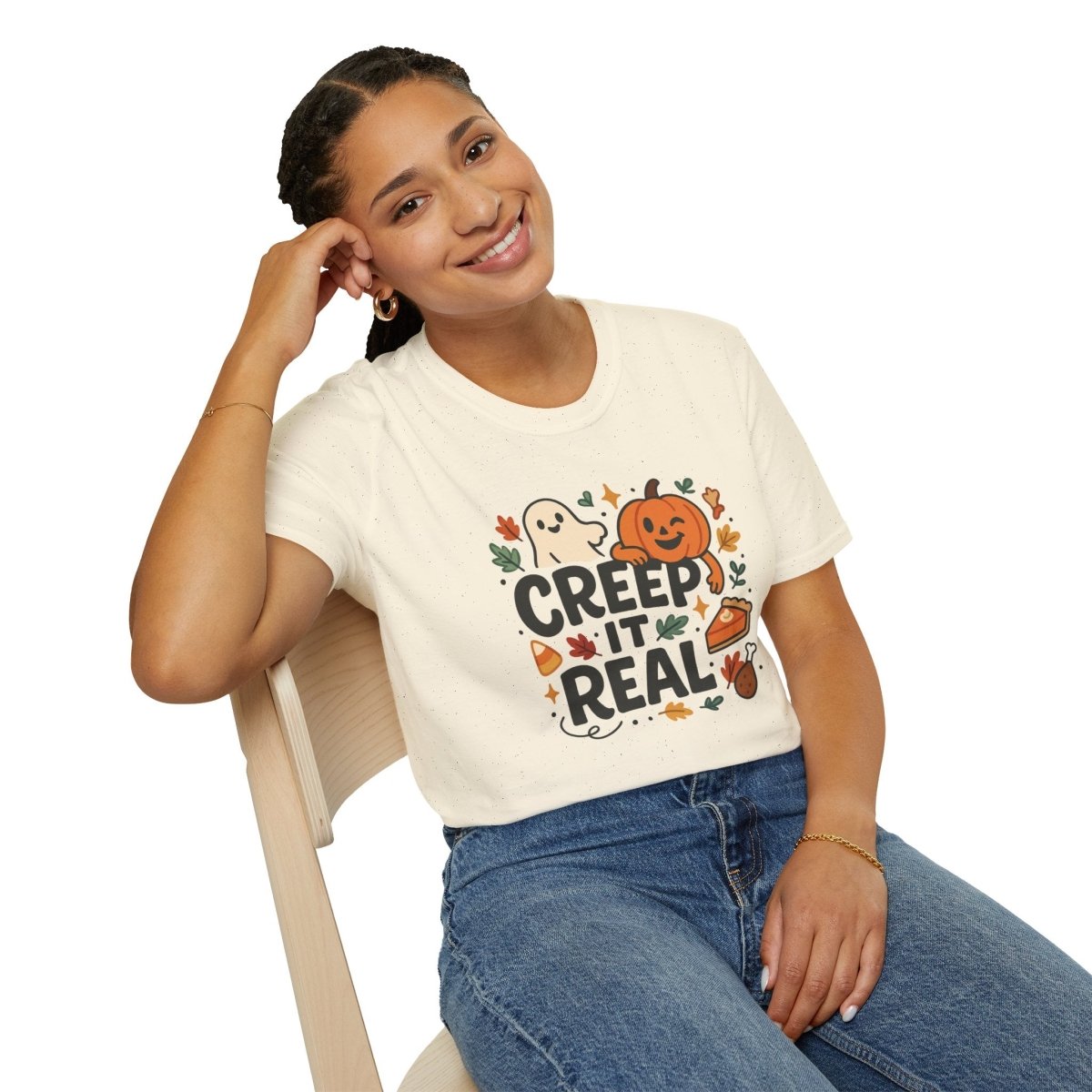 "Creep It Real" Halloween T-Shirt Unisex Softstyle Tee for Fall, Halloween Costume, Autumn Vibes, Seasonal Apparel, Gift Idea - AI Tee Hero