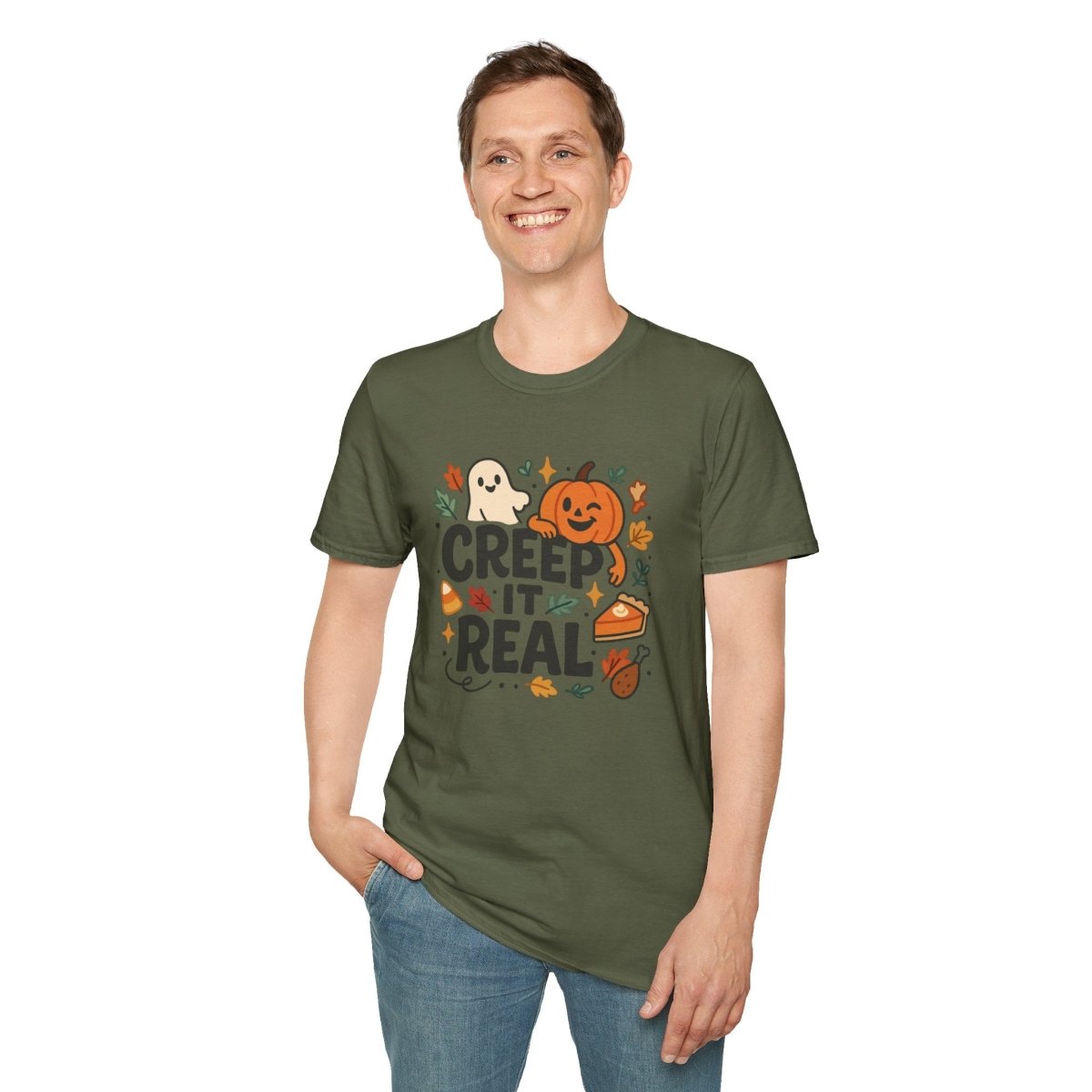 "Creep It Real" Halloween T-Shirt Unisex Softstyle Tee for Fall, Halloween Costume, Autumn Vibes, Seasonal Apparel, Gift Idea - AI Tee Hero