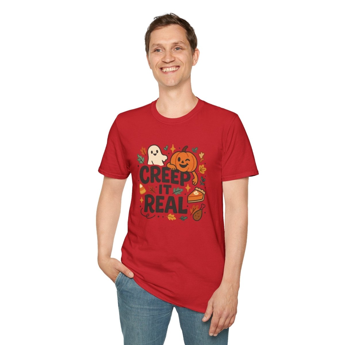 "Creep It Real" Halloween T-Shirt Unisex Softstyle Tee for Fall, Halloween Costume, Autumn Vibes, Seasonal Apparel, Gift Idea - AI Tee Hero
