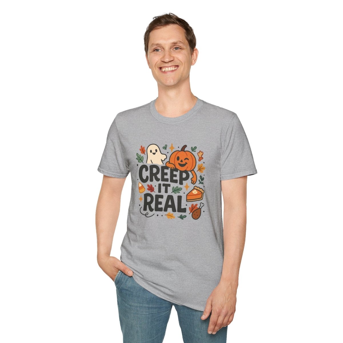 "Creep It Real" Halloween T-Shirt Unisex Softstyle Tee for Fall, Halloween Costume, Autumn Vibes, Seasonal Apparel, Gift Idea - AI Tee Hero