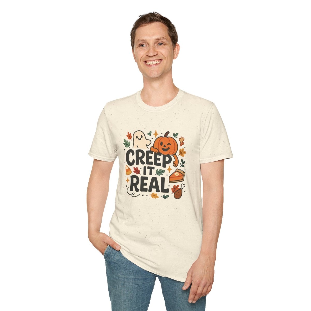 "Creep It Real" Halloween T-Shirt Unisex Softstyle Tee for Fall, Halloween Costume, Autumn Vibes, Seasonal Apparel, Gift Idea - AI Tee Hero