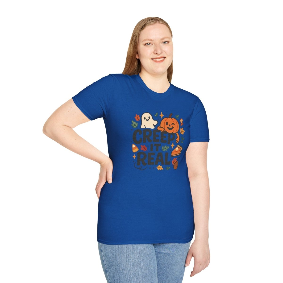 "Creep It Real" Halloween T-Shirt Unisex Softstyle Tee for Fall, Halloween Costume, Autumn Vibes, Seasonal Apparel, Gift Idea - AI Tee Hero