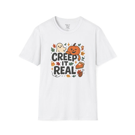 "Creep It Real" Halloween T-Shirt Unisex Softstyle Tee for Fall, Halloween Costume, Autumn Vibes, Seasonal Apparel, Gift Idea - AI Tee Hero