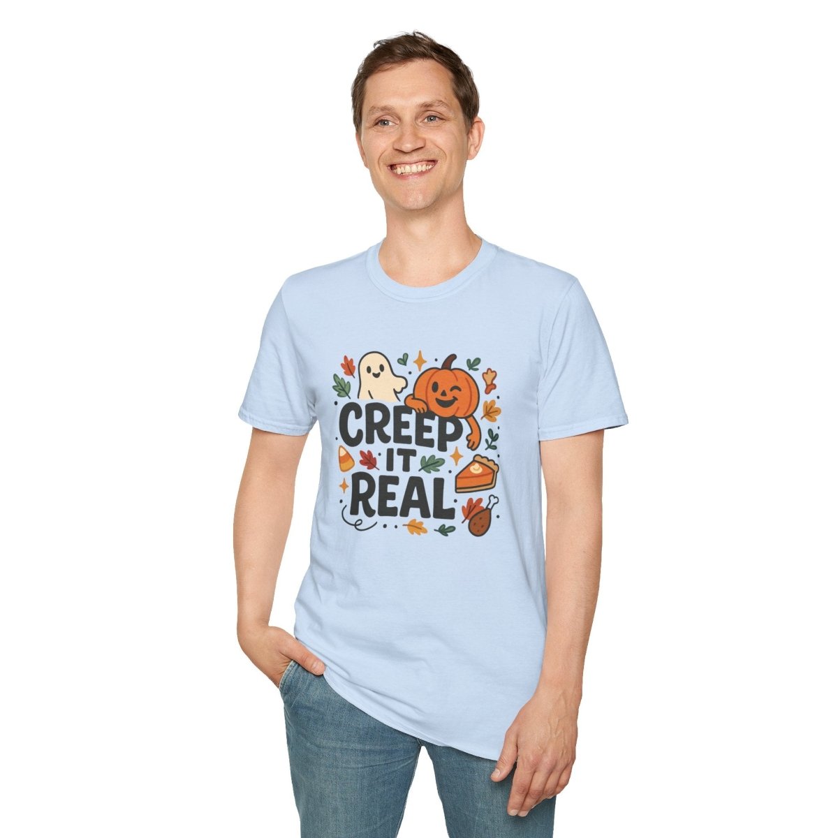 "Creep It Real" Halloween T-Shirt Unisex Softstyle Tee for Fall, Halloween Costume, Autumn Vibes, Seasonal Apparel, Gift Idea - AI Tee Hero