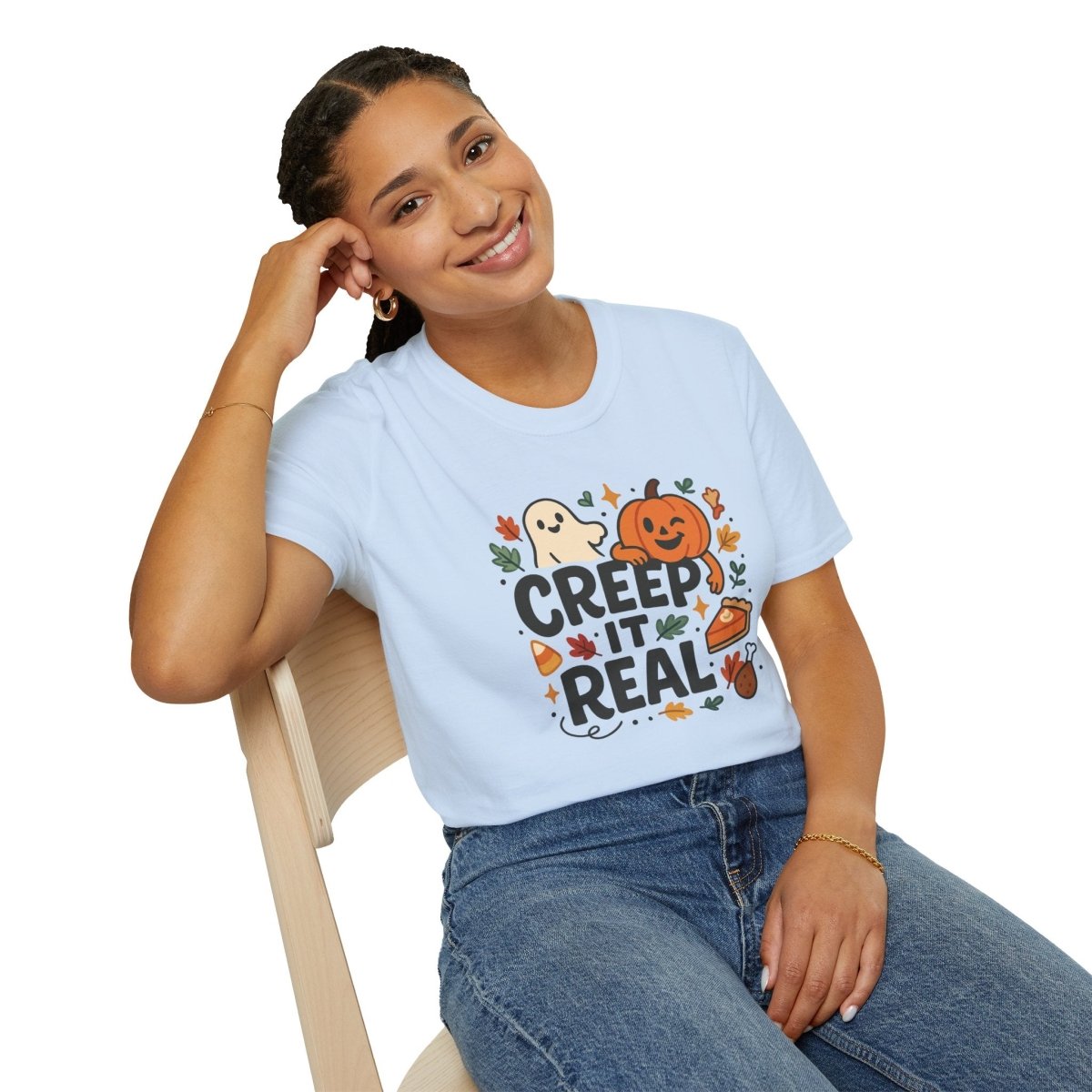 "Creep It Real" Halloween T-Shirt Unisex Softstyle Tee for Fall, Halloween Costume, Autumn Vibes, Seasonal Apparel, Gift Idea - AI Tee Hero