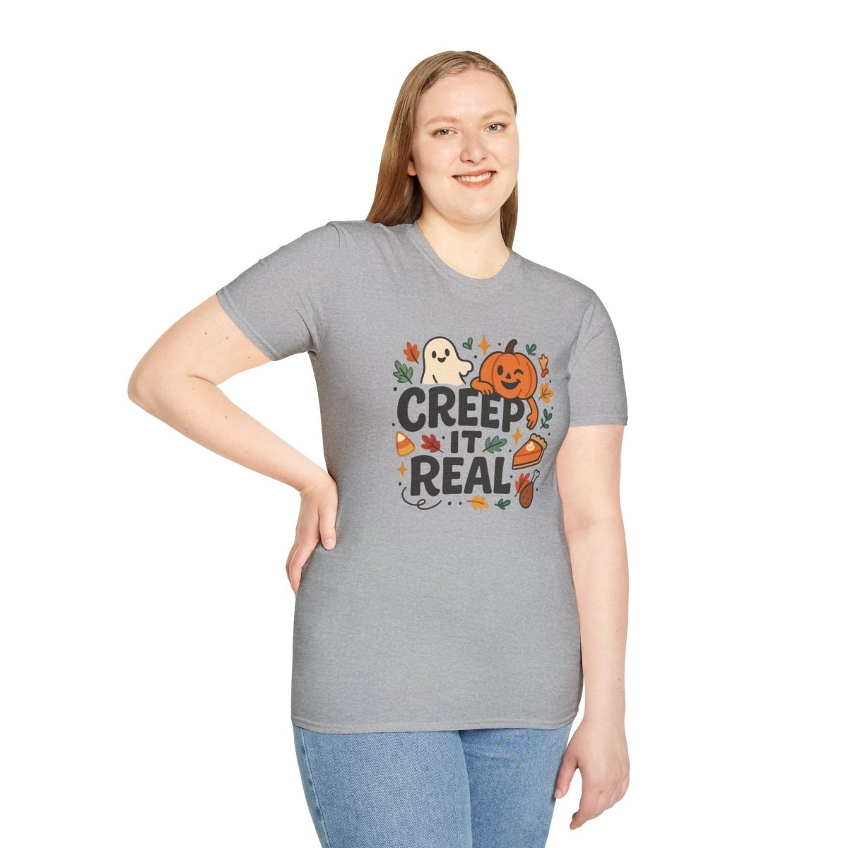 "Creep It Real" Halloween T-Shirt Unisex Softstyle Tee for Fall, Halloween Costume, Autumn Vibes, Seasonal Apparel, Gift Idea - AI Tee Hero