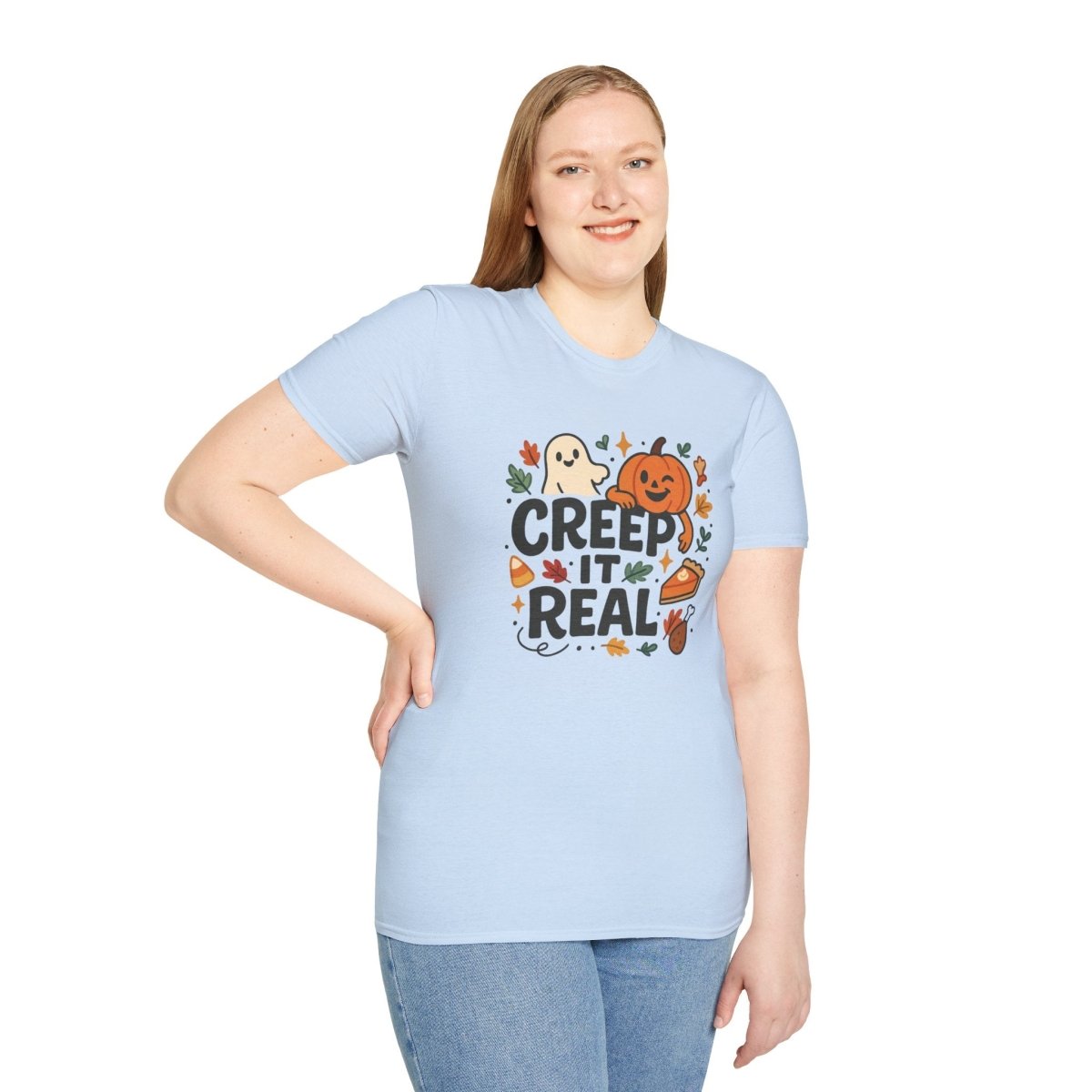 "Creep It Real" Halloween T-Shirt Unisex Softstyle Tee for Fall, Halloween Costume, Autumn Vibes, Seasonal Apparel, Gift Idea - AI Tee Hero