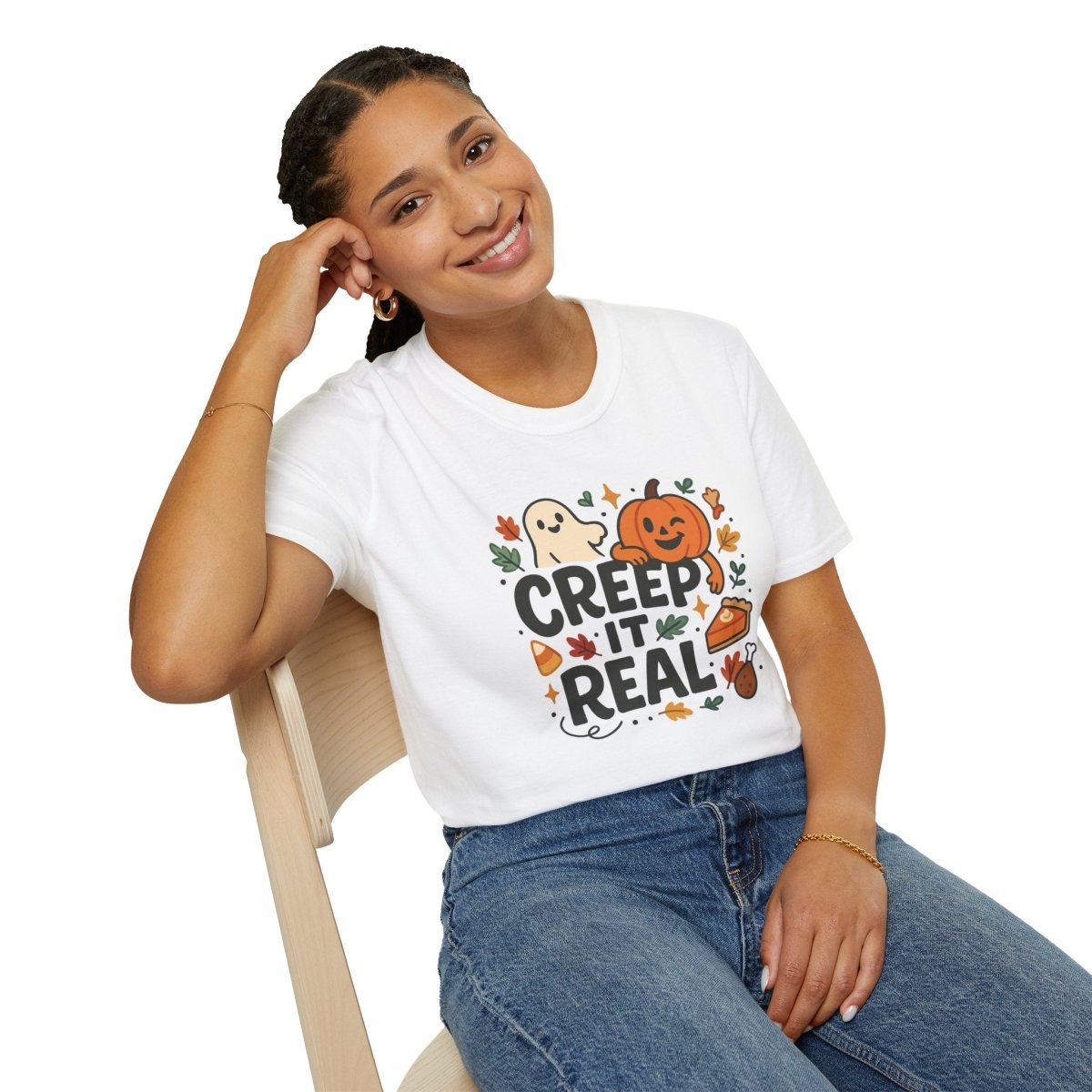 "Creep It Real" Halloween T-Shirt Unisex Softstyle Tee for Fall, Halloween Costume, Autumn Vibes, Seasonal Apparel, Gift Idea - AI Tee Hero